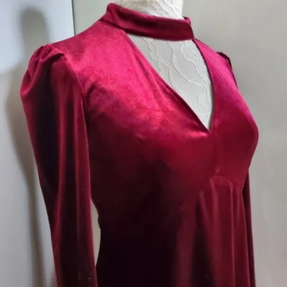 Romeo & Juliet Couture Burgundy Velvet Choker Dress Sz S - Picture 2 of 14